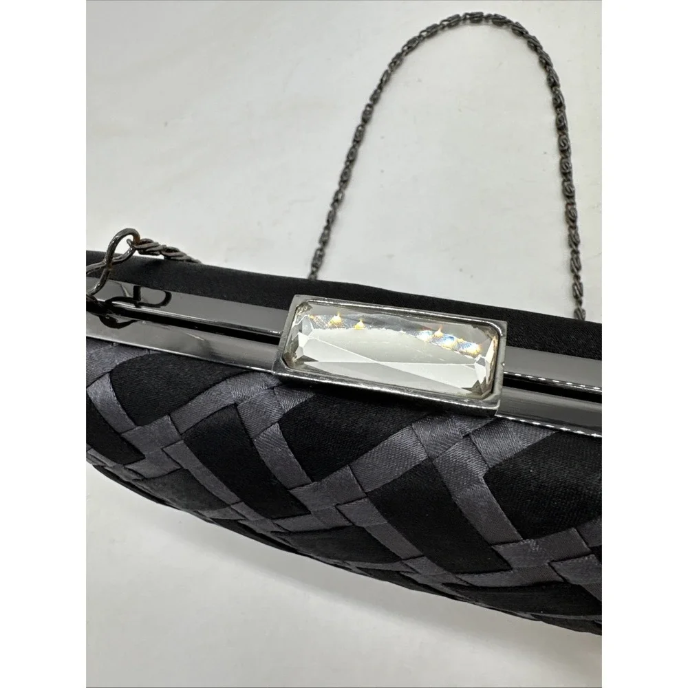 Lulu Townsend Black‎ Gray Evening Purse Chain Strap Fabric Rectangle